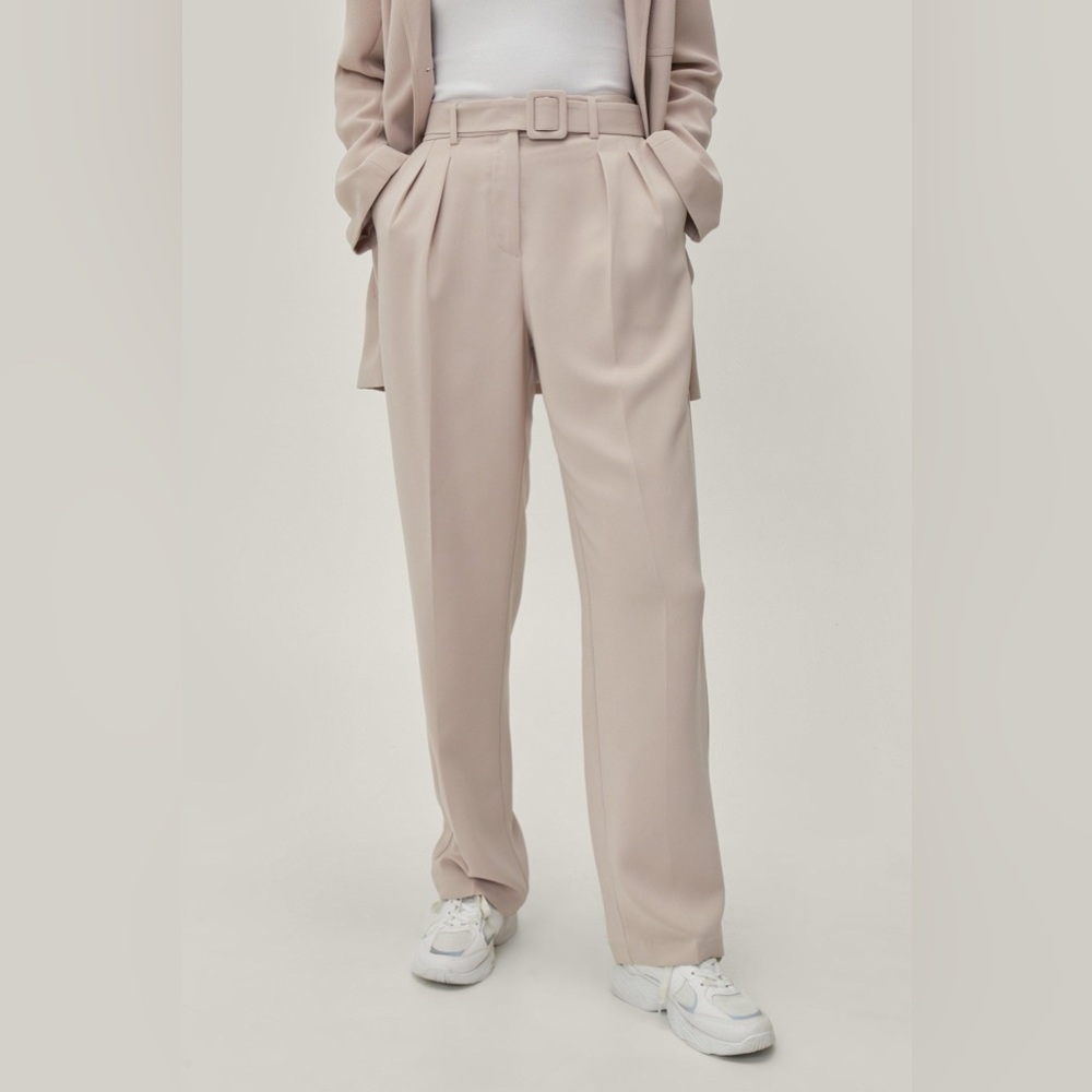 Nasty Gal NWT Women’s Trouser Olive Green Belted Tailor Fluid Dress Office Pants
